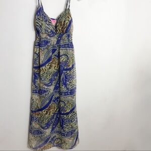 Maxi dress Long Spaghetti Strap V Neck mixed print medium